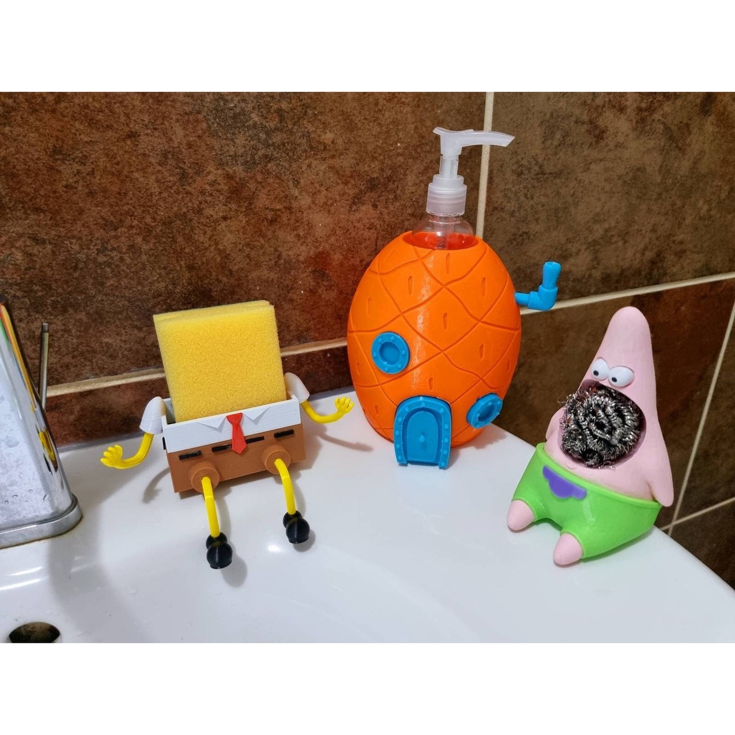 Spongebob Sponge holder, Patrick and Pineapple house Combo